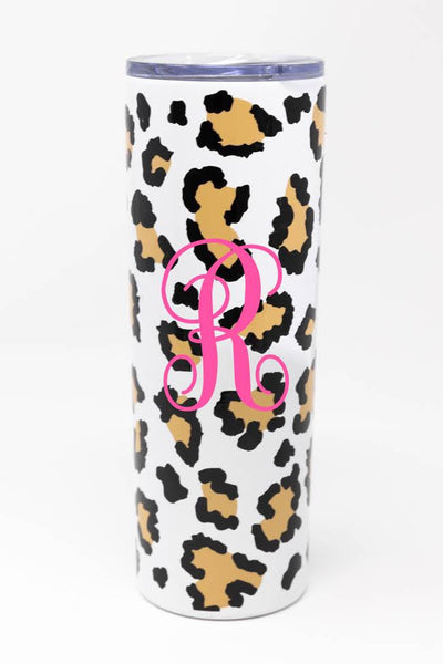 On Island Time 20oz Brown Animal Print Single Initial Skinny Tumbler