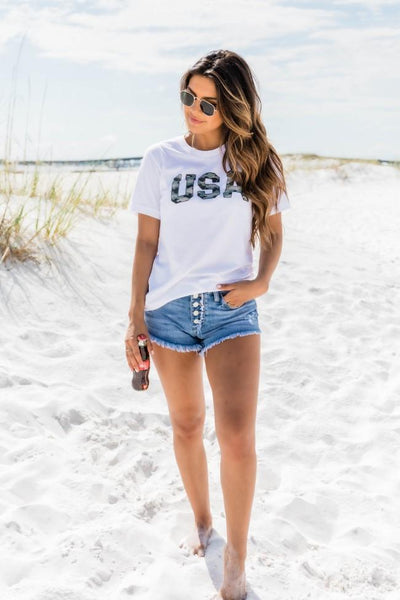USA Camo Tee White