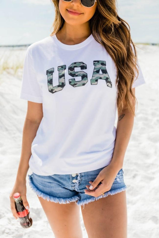 USA Camo Tee White