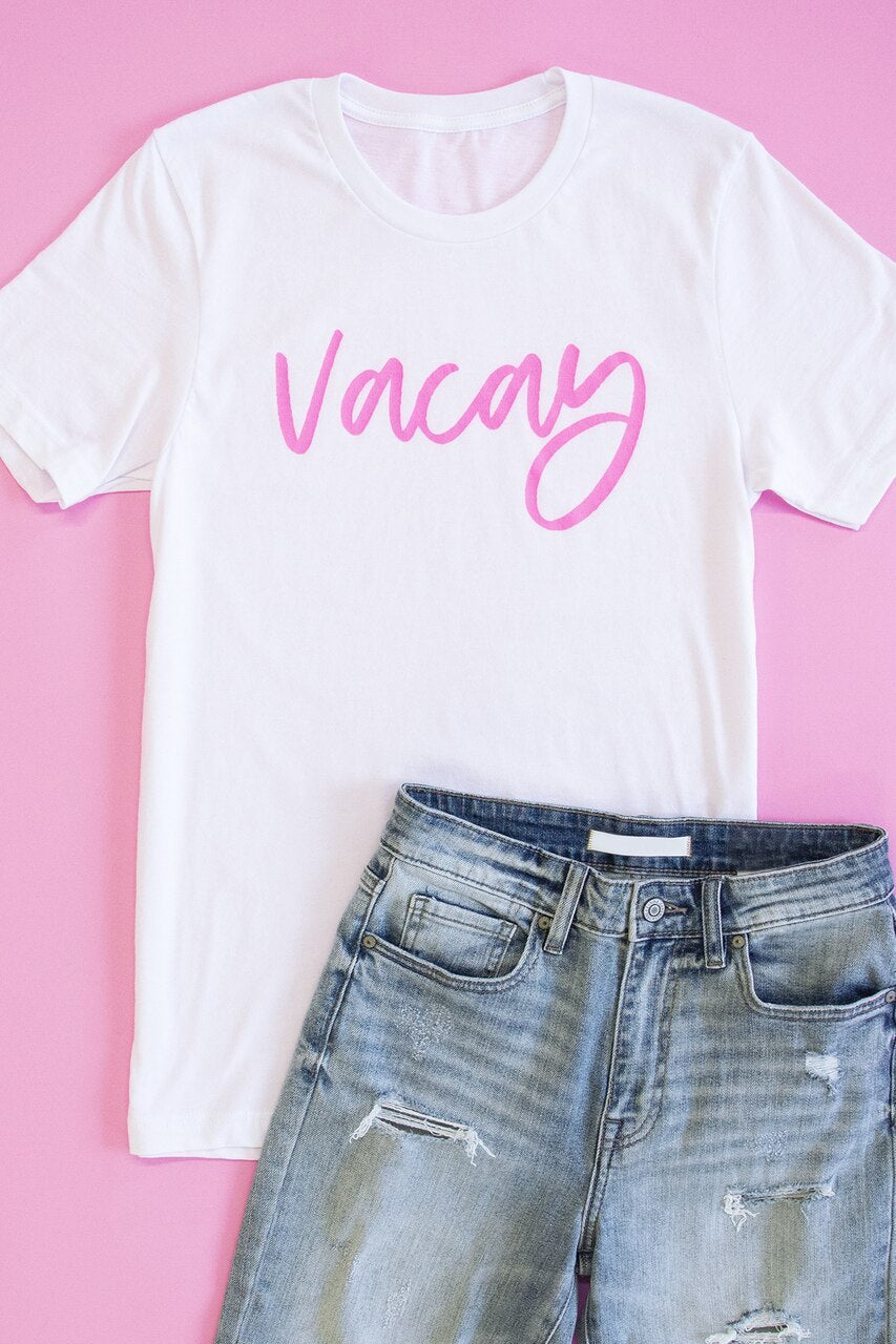 Vacay Script White Tee